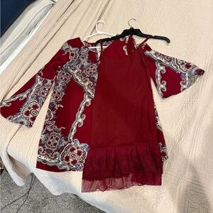 Maroon Paisley Dress + dress with Lace Hem